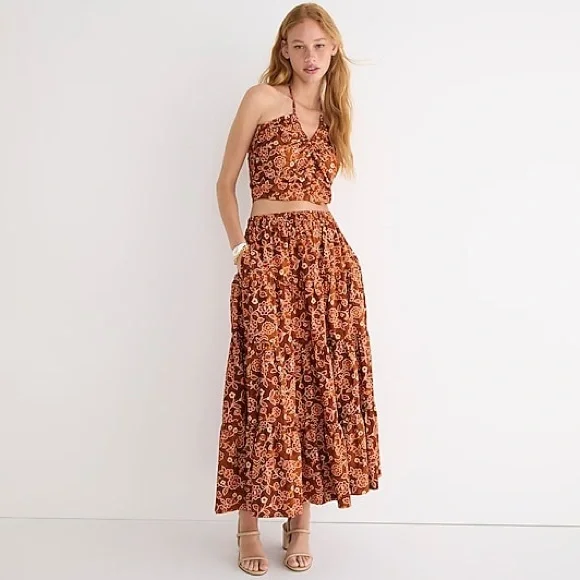 J. Crew - Tiered Pull-On Maxi Skirt in Vintage Vines - Picture 2 of 5